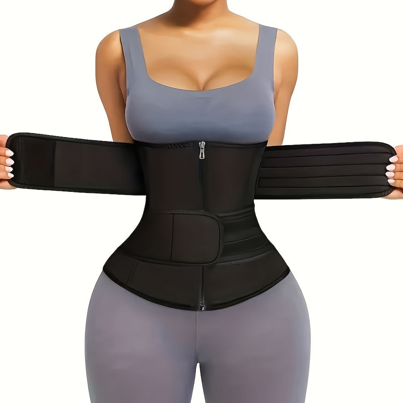 1pc Zipper Waist Trimmer With Double Belt, Waist Trainer, Hook & Loop Fastener Compression Cincher, Women's Underwear & Shapewear